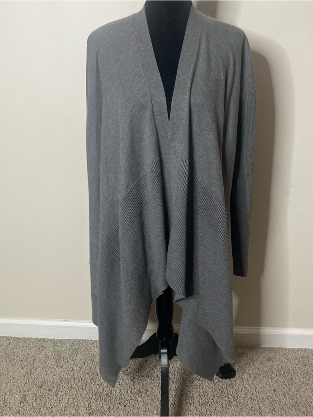 Liquid By Sioni Women’s Gray Open Draped‎ Knit Cardigan Sweater Sz L